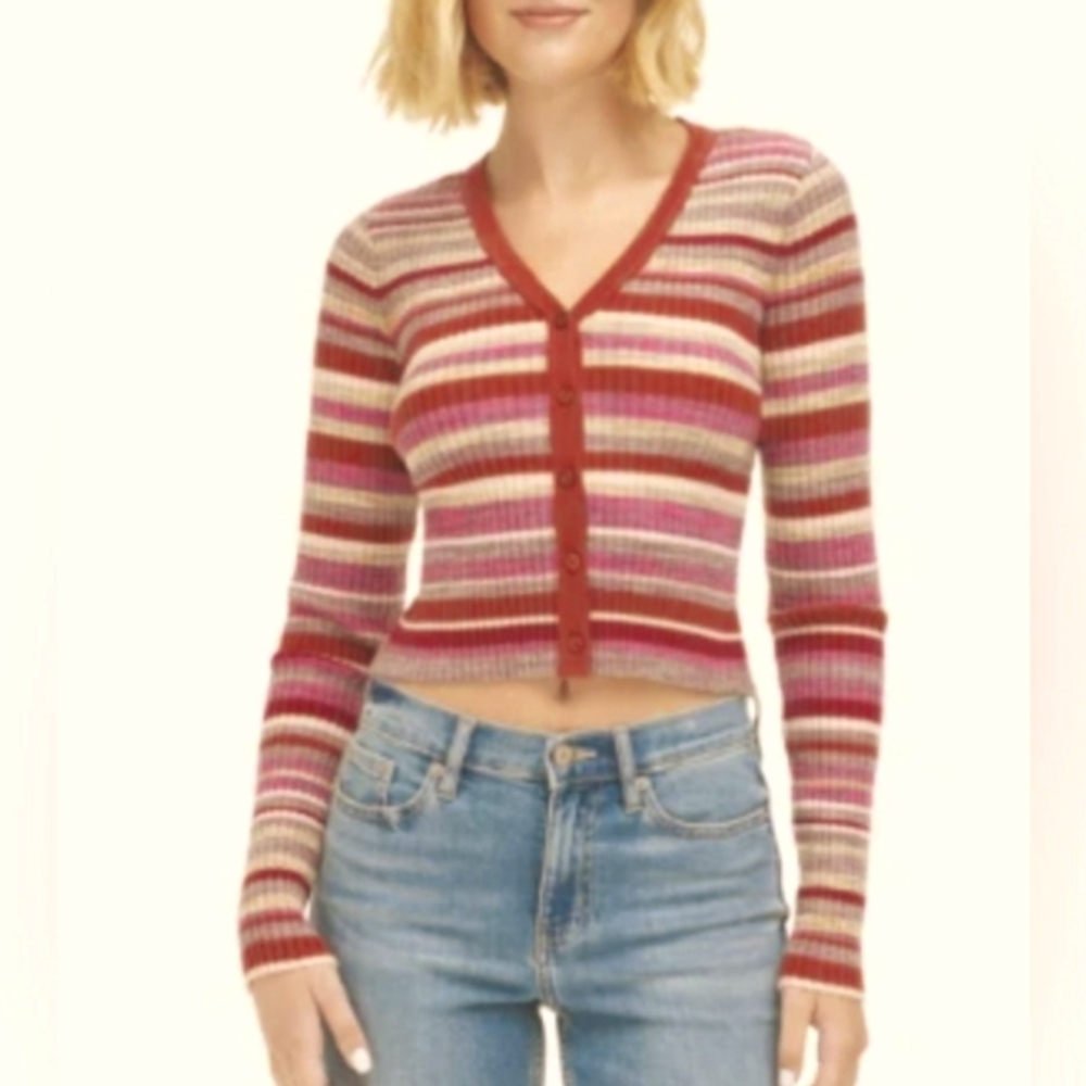 Calvin Klein Jeans XL Spacedye Ribbed Striped Cropped Cardigan Sweater NWOT